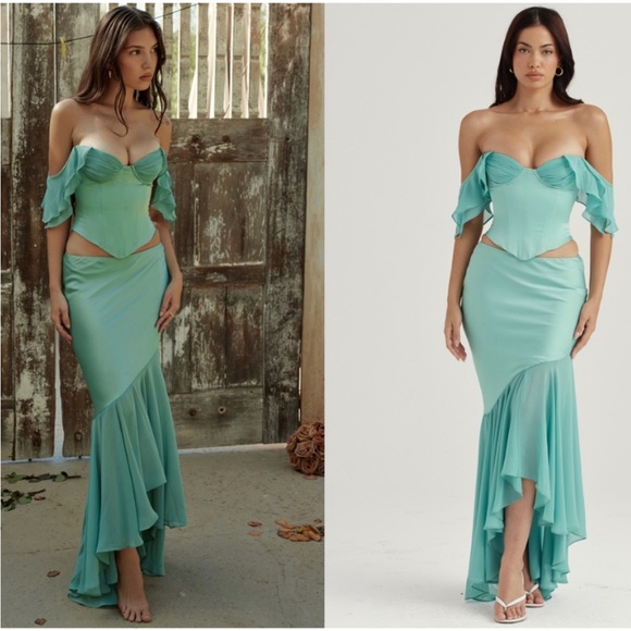 House of CB Set 'Isabella' & 'Lila' Jade Ruffle Sleeve Maxi Skirt Set NWOT - Picture 6 of 14